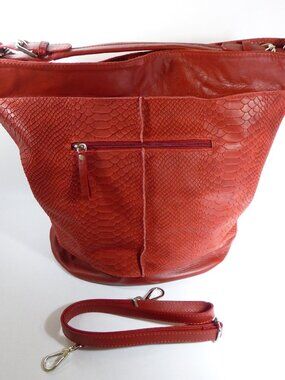 New Florence Leather Market red crocodile Italian leather bucket bag